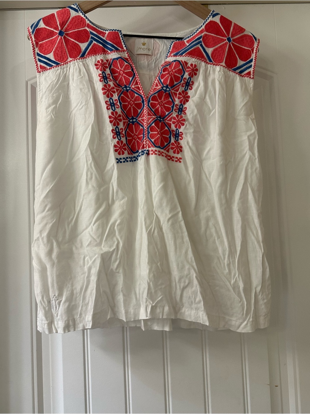 J.MARIE Embroidered Floral White/Pink Top Shirt Women size S Boho - Picture 2 of 6